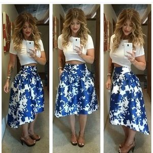 Gorgeous blue and white full, high low skirt. VICI
